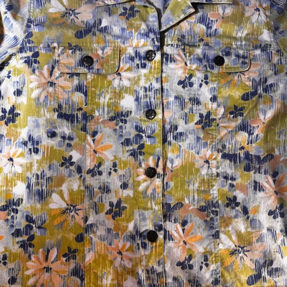 City Blues by Koret Womens Floral Jacket Green Blue Size L K8531124M Button Up‎